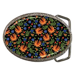 Orange Flowers Pattern Belt Buckles by designsbymallika