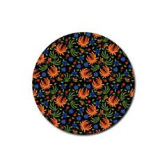 Orange Flowers Pattern Rubber Coaster (round)  by designsbymallika