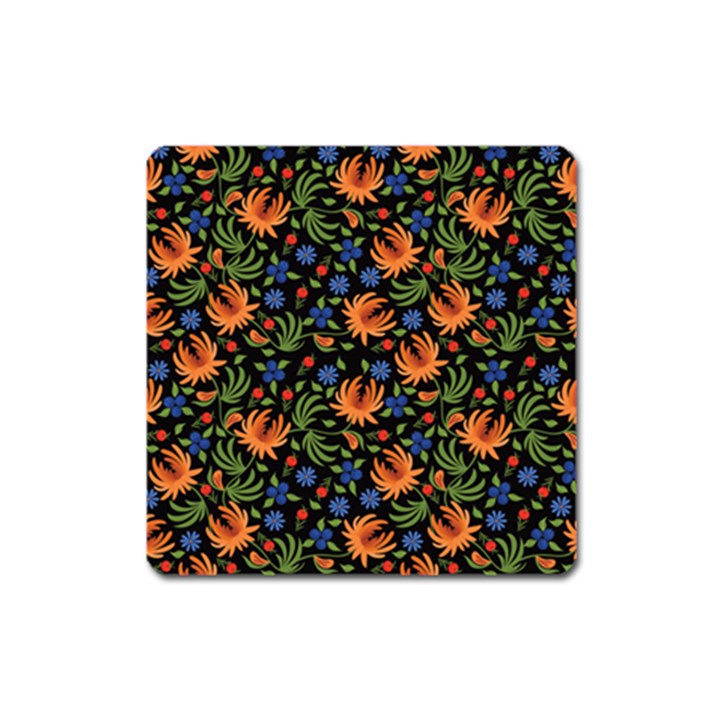 Orange Flowers Pattern Square Magnet