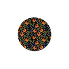 Orange Flowers Pattern Golf Ball Marker by designsbymallika