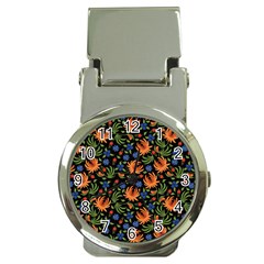 Orange Flowers Pattern Money Clip Watches by designsbymallika