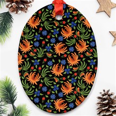 Orange Flowers Pattern Oval Ornament (two Sides) by designsbymallika