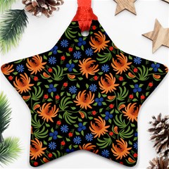 Orange Flowers Pattern Star Ornament (two Sides) by designsbymallika