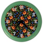 Orange Flowers Pattern Color Wall Clock Front