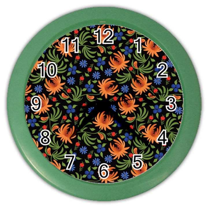 Orange Flowers Pattern Color Wall Clock