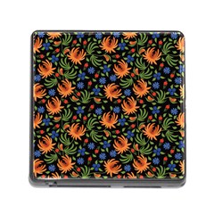 Orange Flowers Pattern Memory Card Reader (square 5 Slot) by designsbymallika