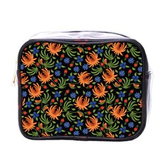 Orange Flowers Pattern Mini Toiletries Bag (one Side) by designsbymallika