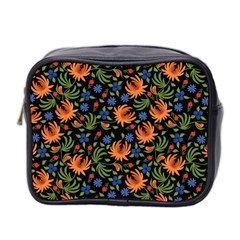 Orange Flowers Pattern Mini Toiletries Bag (two Sides) by designsbymallika