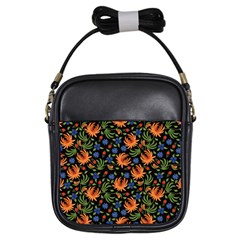 Orange Flowers Pattern Girls Sling Bag by designsbymallika