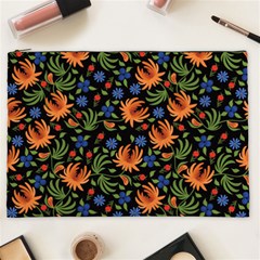 Orange Flowers Pattern Cosmetic Bag (xxl) by designsbymallika