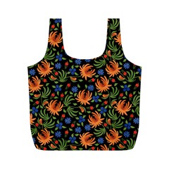 Orange Flowers Pattern Full Print Recycle Bag (m) by designsbymallika