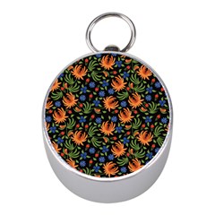 Orange Flowers Pattern Mini Silver Compasses by designsbymallika