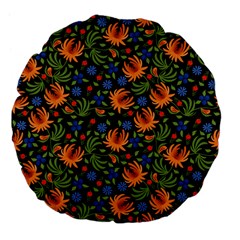 Orange Flowers Pattern Large 18  Premium Flano Round Cushions by designsbymallika