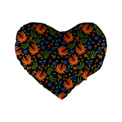 Orange Flowers Pattern Standard 16  Premium Flano Heart Shape Cushions by designsbymallika