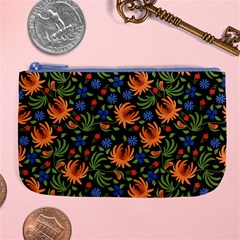 Orange Flowers Pattern Large Coin Purse by designsbymallika