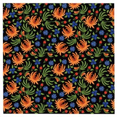 Orange Flowers Pattern Wooden Puzzle Square by designsbymallika