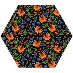 Orange Flowers Pattern Wooden Puzzle Hexagon by designsbymallika