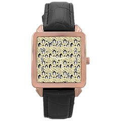 Cute Penguin Love Rose Gold Leather Watch  by designsbymallika