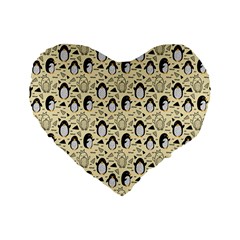 Cute Penguin Love Standard 16  Premium Flano Heart Shape Cushions by designsbymallika