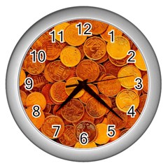 Gold Coins 2 Wall Clock (silver) by impacteesstreetweargold