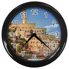 Old Jaffa Cityscape, Israel Wall Clock (black) by dflcprintsclothing