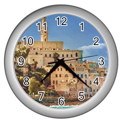 Old Jaffa Cityscape, Israel Wall Clock (silver) by dflcprintsclothing