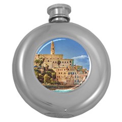 Old Jaffa Cityscape, Israel Round Hip Flask (5 Oz) by dflcprintsclothing