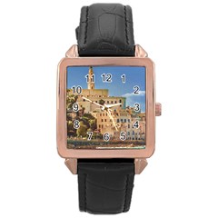 Old Jaffa Cityscape, Israel Rose Gold Leather Watch  by dflcprintsclothing