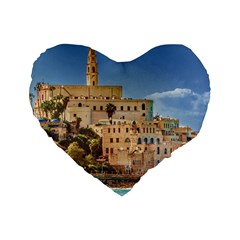 Old Jaffa Cityscape, Israel Standard 16  Premium Flano Heart Shape Cushions