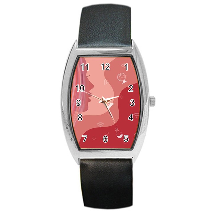 Online Woman Beauty Pink Barrel Style Metal Watch