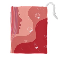 Online Woman Beauty Pink Drawstring Pouch (4xl) by Mariart