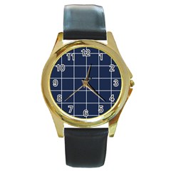 Blue Plaid Round Gold Metal Watch by goljakoff