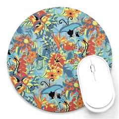 Butterfly And Flowers Round Mousepads by goljakoff