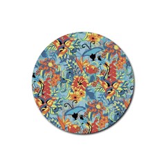 Butterfly And Flowers Rubber Round Coaster (4 Pack)  by goljakoff