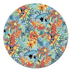 Butterfly And Flowers Magnet 5  (round) by goljakoff