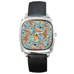 Butterfly And Flowers Square Metal Watch by goljakoff