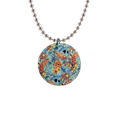 Butterfly And Flowers 1  Button Necklace by goljakoff