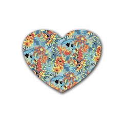 Butterfly And Flowers Rubber Coaster (heart)  by goljakoff