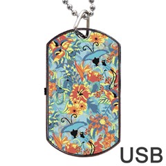 Butterfly And Flowers Dog Tag Usb Flash (one Side) by goljakoff