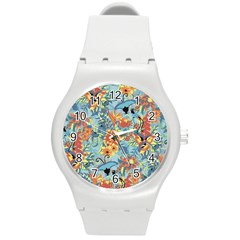 Butterfly And Flowers Round Plastic Sport Watch (m) by goljakoff