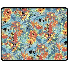 Butterfly And Flowers Double Sided Fleece Blanket (medium)  by goljakoff