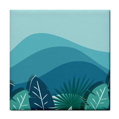 Illustration Of Palm Leaves Waves Mountain Hills Tile Coaster by HermanTelo