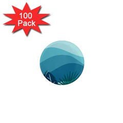 Illustration Of Palm Leaves Waves Mountain Hills 1  Mini Magnets (100 Pack)  by HermanTelo