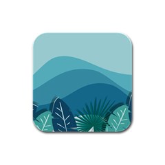 Illustration Of Palm Leaves Waves Mountain Hills Rubber Square Coaster (4 Pack)  by HermanTelo