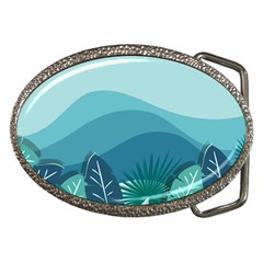 Illustration Of Palm Leaves Waves Mountain Hills Belt Buckles by HermanTelo