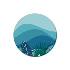 Illustration Of Palm Leaves Waves Mountain Hills Rubber Coaster (round)  by HermanTelo