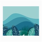 Illustration Of Palm Leaves Waves Mountain Hills Small Glasses Cloth Front