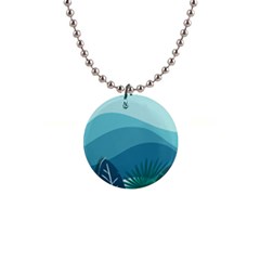 Illustration Of Palm Leaves Waves Mountain Hills 1  Button Necklace by HermanTelo