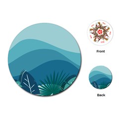 Illustration Of Palm Leaves Waves Mountain Hills Playing Cards Single Design (round)