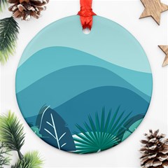 Illustration Of Palm Leaves Waves Mountain Hills Round Ornament (two Sides)